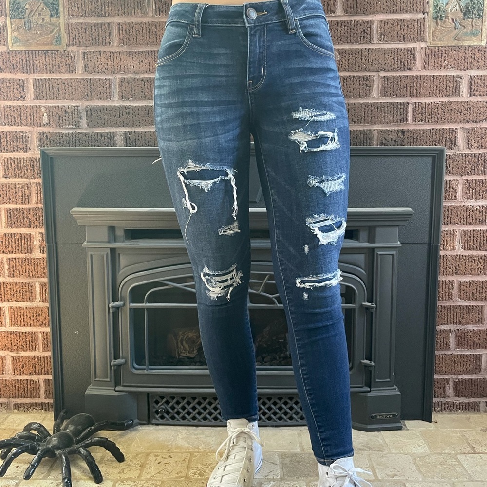 American Eagle Patched High-Waisted Jeans